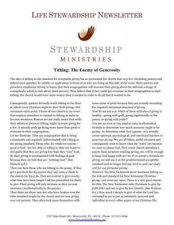 Tithing: The Enemy of Generosity - Stewardship Ministries