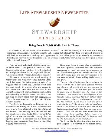Being Poor in Spirit While Rich in Things - Stewardship Ministries