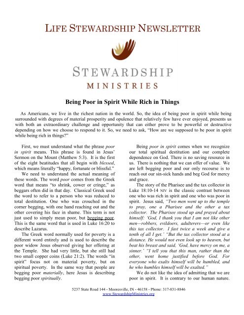 Being Poor in Spirit While Rich in Things - Stewardship Ministries