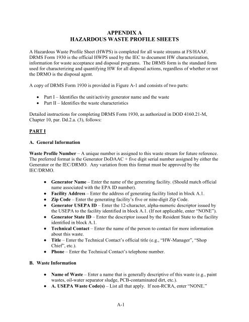 APPENDIX A HAZARDOUS WAST
