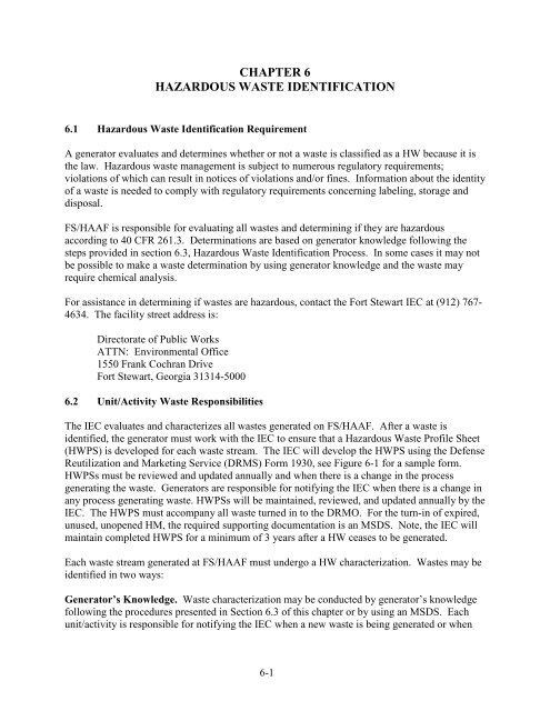 CHAPTER 6 HAZARDOUS WASTE
