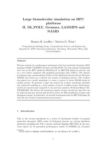 Large biomolecular simulation on HPC platforms II. DL POLY ... - STFC