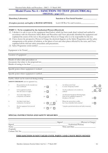 Model Form No 4 â SANCTION TO TEST (ELECTRICAL)