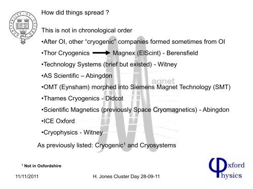 Cryogenics in Oxfordshire Harry Jones*, Clarendon Laboratory ...