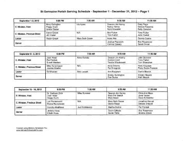 Ministry Schedule September - December 2012 - St. Germaine