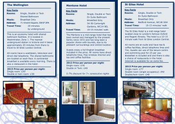 London Central hotel fact sheet - St Giles International