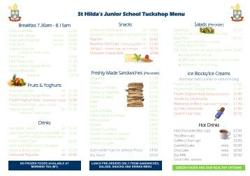 St Hilda's Junior School Tuckshop Menu - St Hildas School