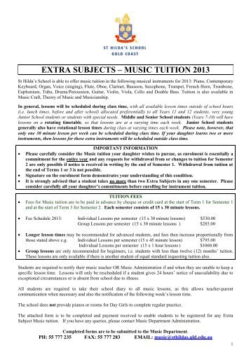 Music Tuition Form 2013 - St Hildas School