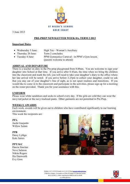 3 June 2013 PRE-PREP NEWSLETTER WEEK ... - St Hildas School