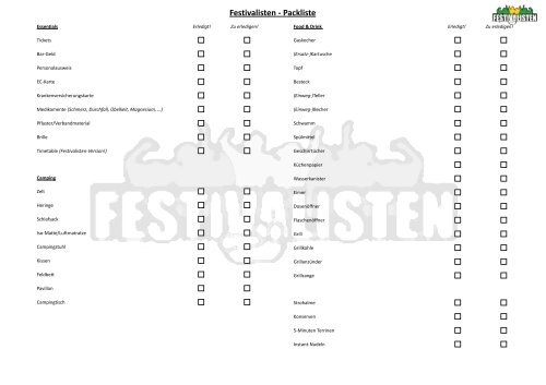 Packliste Festivals