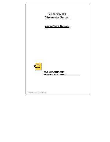 ViscoPro2000 Viscometer System Operations Manual - Spectroscopic
