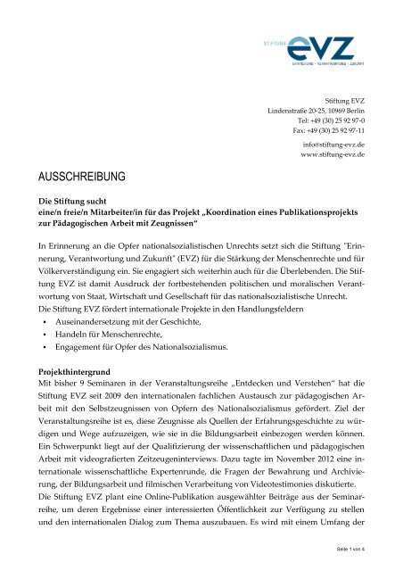 Ausschreibung freie/r Mitarbeiter/-in (pdf) - Stiftung "Erinnerung ...