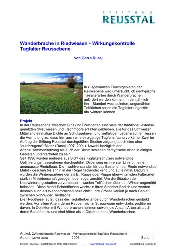 Wanderbrache in Riedwiesen ... - Stiftung Reusstal