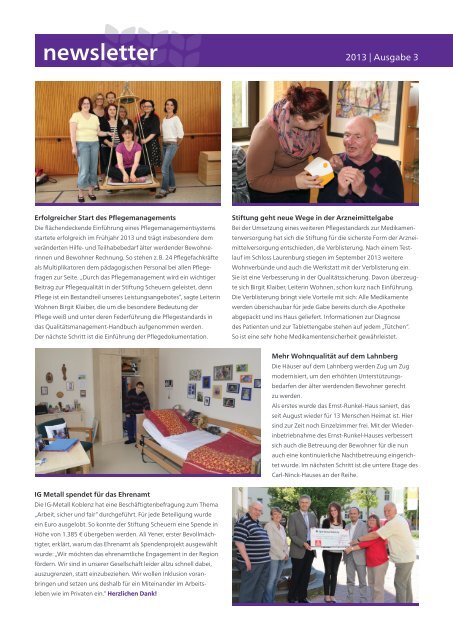 Newsletter Oktober 2013 - Stiftung Scheuern