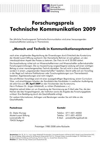 Forschungspreis 2009 - Alcatel-Lucent Stiftung fÃ¼r ...