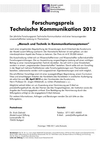 Forschungspreis Technische Kommunikation 2012 - Alcatel-Lucent ...