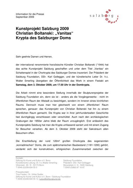 Kunstprojekt Salzburg 2009 Christian Boltanski - Stiftung fÃ¼r Kunst ...