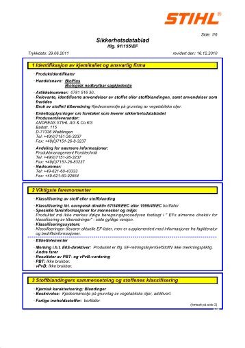Sikkerhetsdatablad - Stihl
