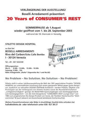 20 Years of CONSUMER'S REST - STILETTO DESIGN VERTReiB