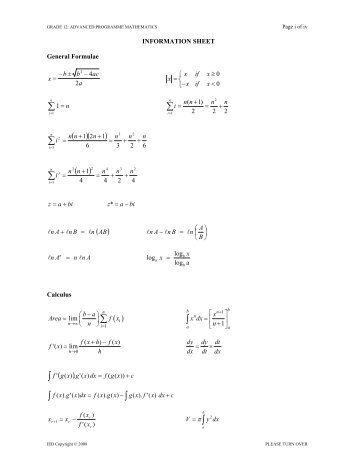 AP Maths Formula Sheet