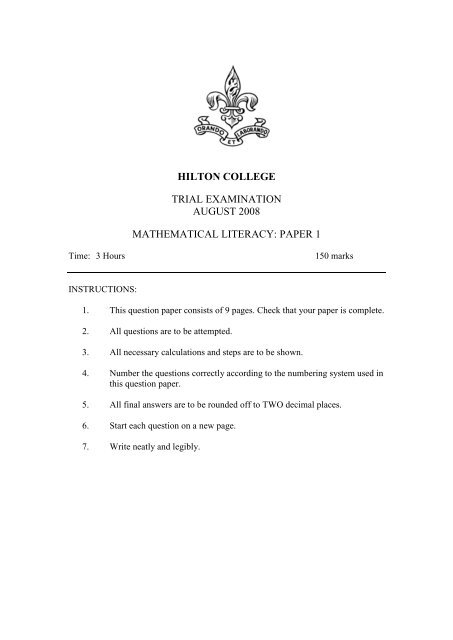 Hilton P1 Maths Lit - St Stithians College