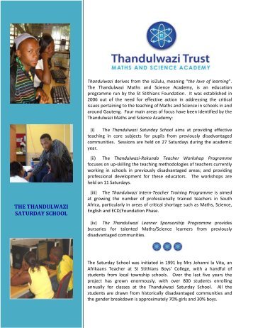 THE THANDULWAZI SATURDAY SCHOOL - St Stithians College