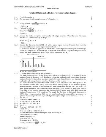 Grade12 Mathematical Literacy: Memorandum Paper 2 - Thutong