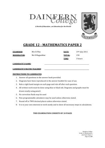 GRADE 12 - MATHEMATICS PAPER 2 - St Stithians College