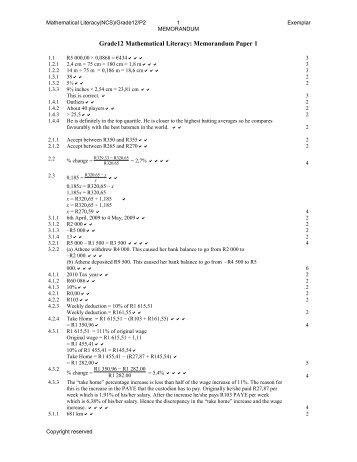 Grade12 Mathematical Literacy: Memorandum Paper 1 - Thutong