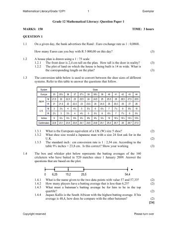 Grade 12 Mathematical Literacy: Question Paper 1 ... - Thutong