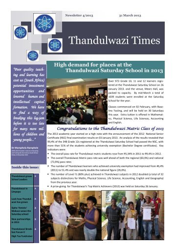 Thandulwazi Times 2013 Volume 4 - St Stithians College
