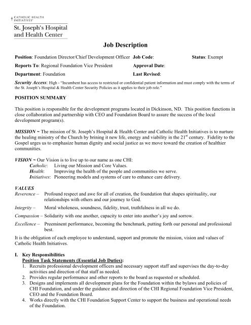 Job Description - St. Joseph's Hospital and Health Center