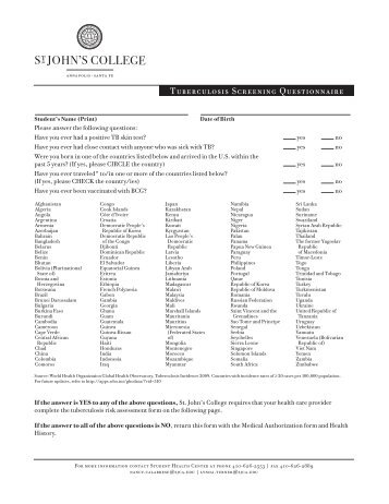 Tuberculosis Form for All International Students - St. John's College