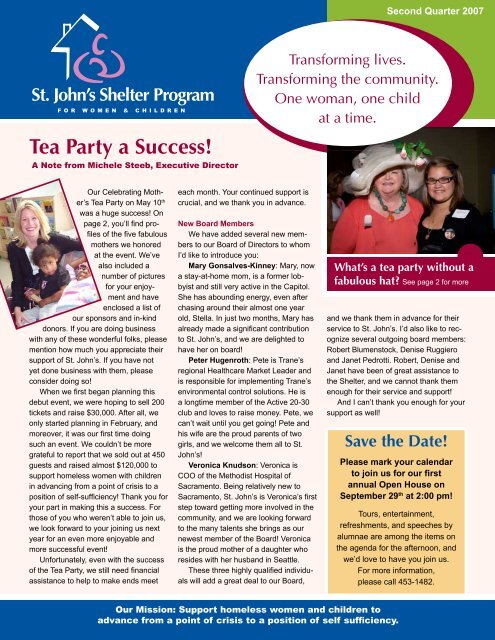 Tea Party a Success! - St. John's Shelter Program for Women and ...