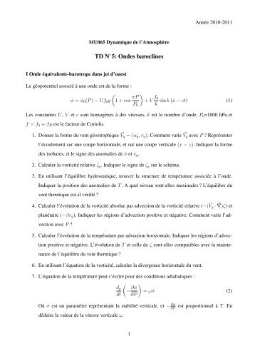 TD N 5: Ondes baroclines - LMD