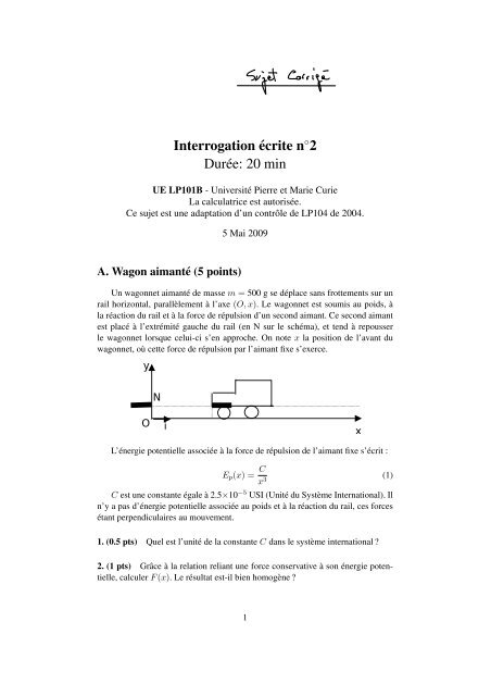 Interrogation écrite n 2 Durée: 20 min - LMD - Université Pierre et ...