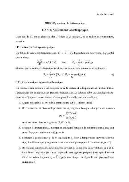 TD N°: Ajustement Géostrophique - LMD