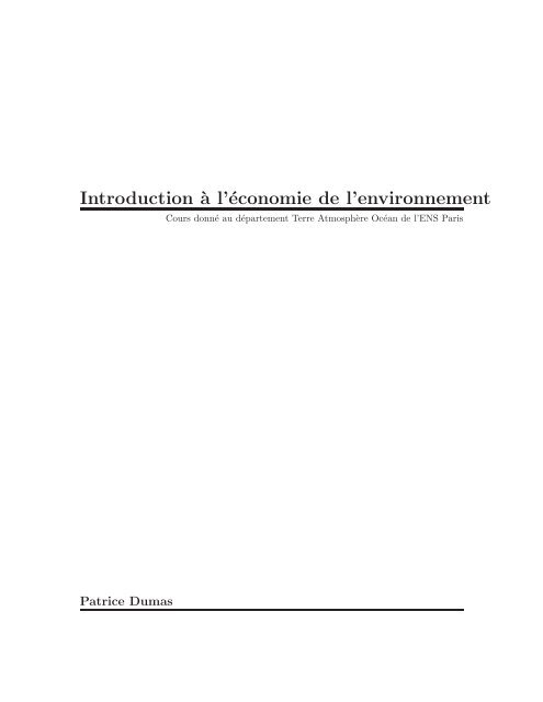 Introduction `a l'économie de l'environnement - LMD