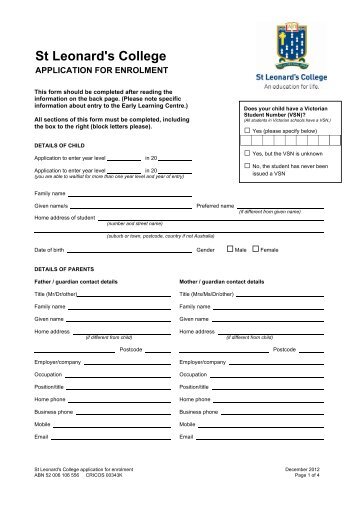 enrolment form - St Leonard's College