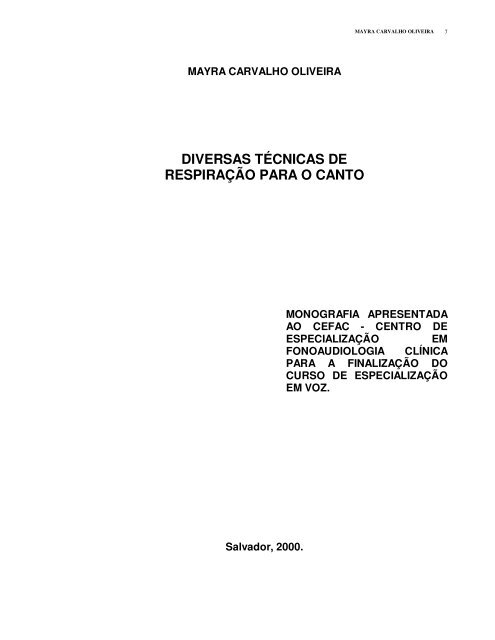 DIVERSAS TÉCNICAS DE RESPIRAÇÃO PARA O CANTO - CEFAC