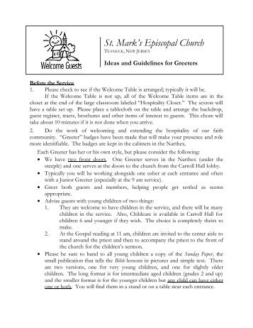 Ideas and Guidelines for Greeters - St. Mark's Episcopal Church