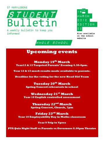 Whole School Upcoming events - St Marylebone School