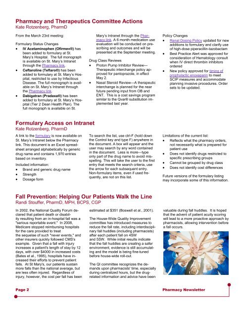 link-Pharmacy Newsletter 052011 - St. Mary's Hospital
