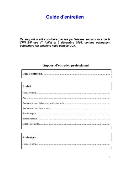 Guide d’entretien