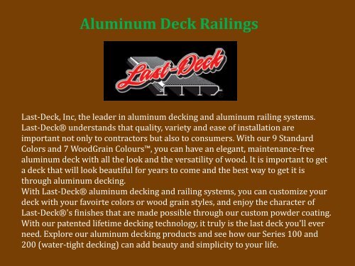 Aluminum Deck Railings