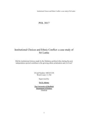 POL 3017 Institutional Choices and Ethnic Conflict: a case study of Sri Lanka