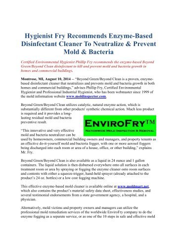 Hygienist Fry Recommends Enzyme-Based Disinfectant Cleaner To Neutralize & Prevent Mold & Bacteria