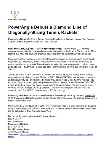 PowerAngle Debuts a Diamond Line of Diagonally-Strung Tennis Rackets