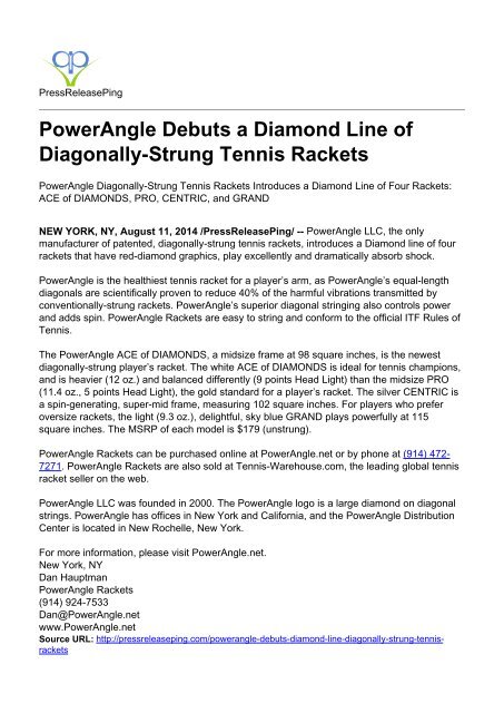 PowerAngle Debuts a Diamond Line of Diagonally-Strung Tennis Rackets