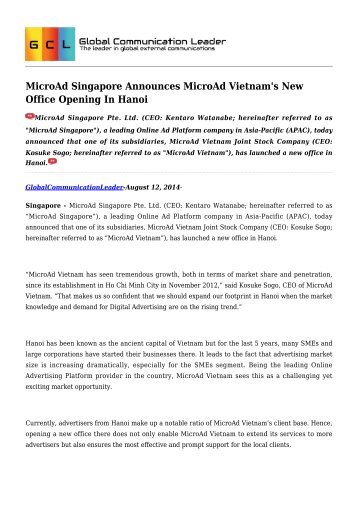 MicroAd Singapore Announces MicroAd Vietnam's New Office Opening In Hanoi